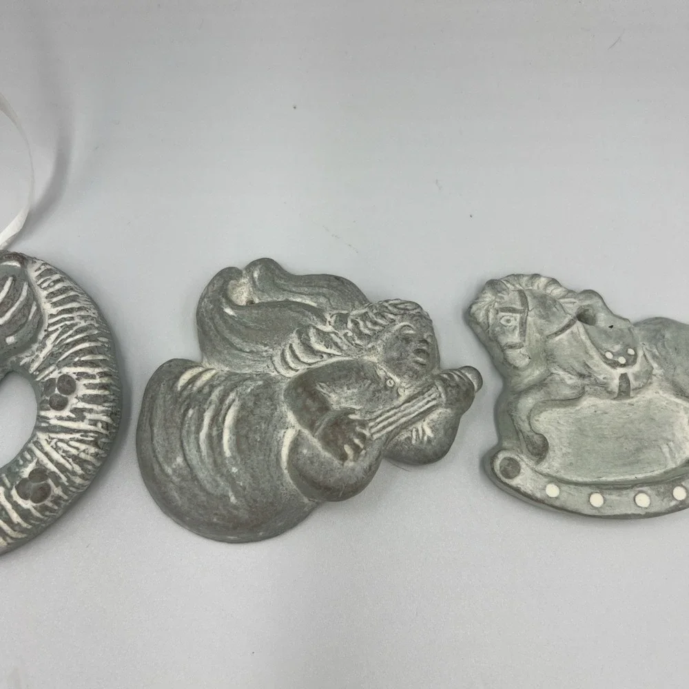 Isabel‎ Bloom Christmas Ornaments Vintage Set of 3 Signed Angel Wreath Horse